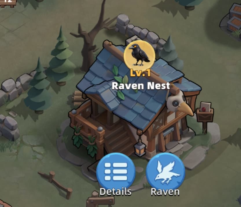 Last Asylum Raven Nest on the sanctuary map — tap Raven for level, evolve, and Raven Fruit costs
