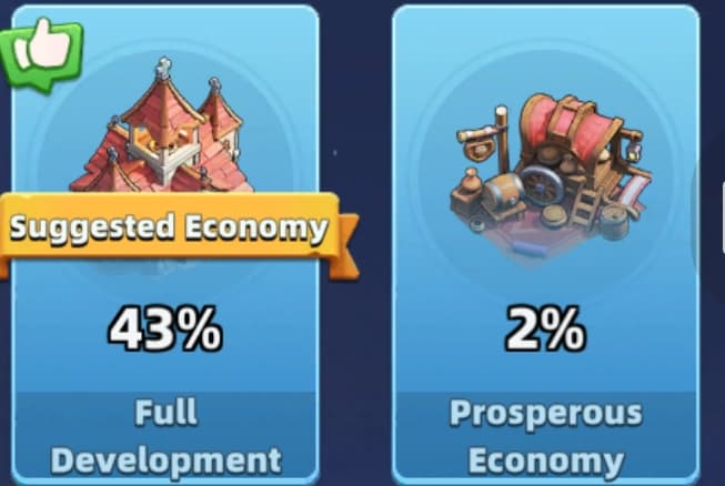 Last Asylum Full Development vs Prosperous Economy branches — follow Suggested Economy for gathering and Herb Garden slots